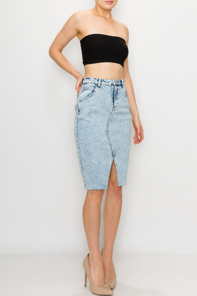 Acid Light Wash Split Front Midi Skirt