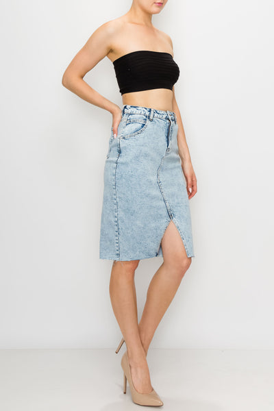 Acid Light Wash Split Front Midi Skirt