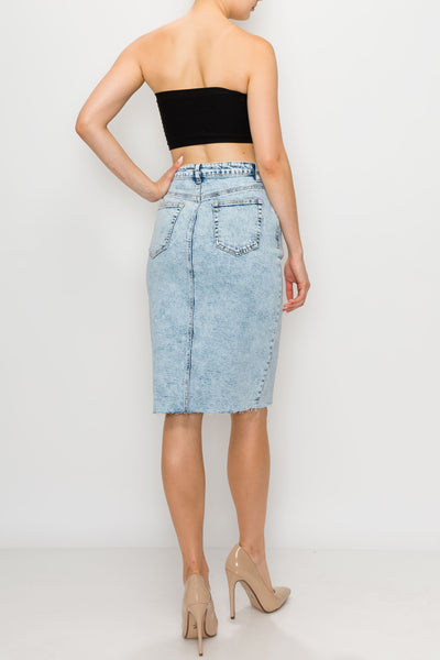 Acid Light Wash Split Front Midi Skirt