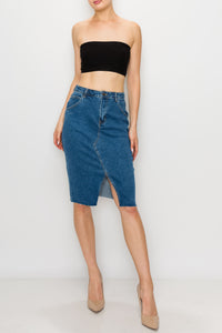 Medium Wash Split Front Midi Skirt