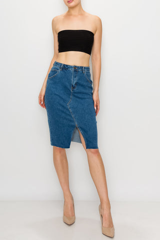 Medium Wash Split Front Midi Skirt