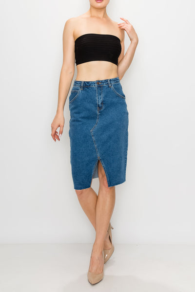 Medium Wash Split Front Midi Skirt
