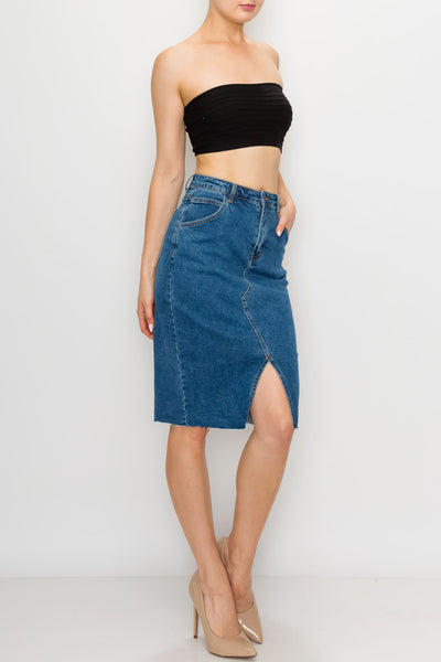 Medium Wash Split Front Midi Skirt
