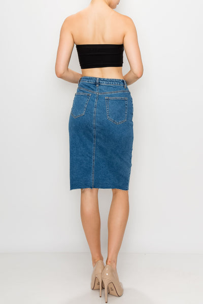 Medium Wash Split Front Midi Skirt