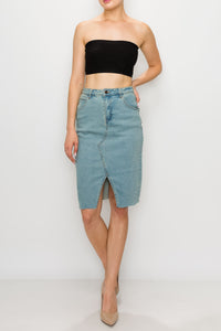 Vintage Wash Split Front Midi Skirt