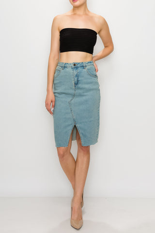 Vintage Wash Split Front Midi Skirt