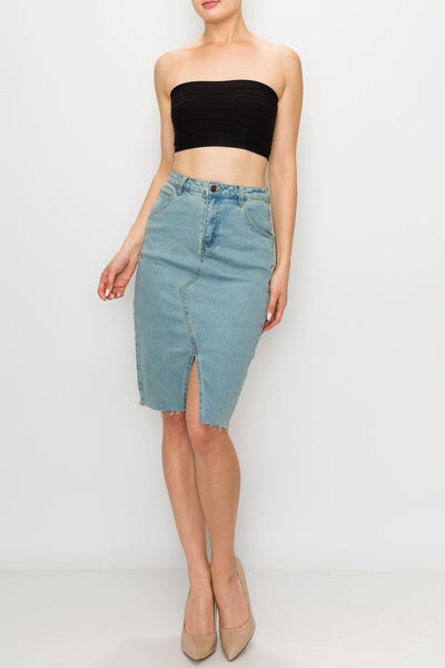 Vintage Wash Split Front Midi Skirt