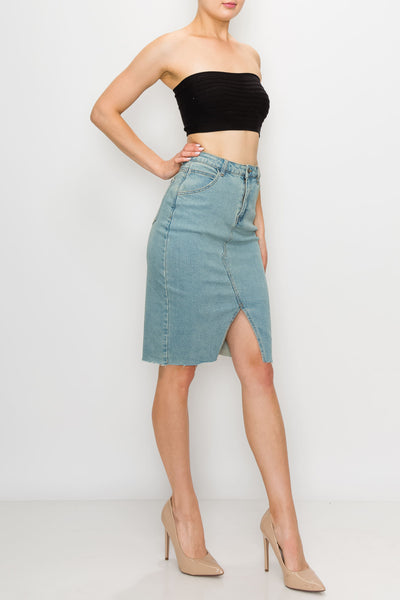 Vintage Wash Split Front Midi Skirt