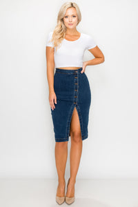 Dark Wash Side-Button Midi Skirts