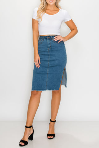 Medium Wash Side Slit Midi Skirts