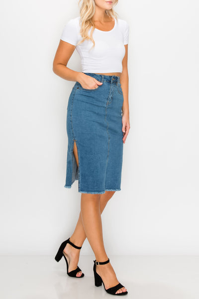 Medium Wash Side Slit Midi Skirts