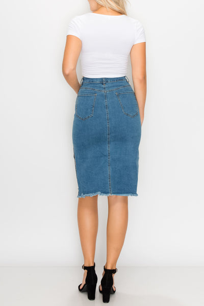 Medium Wash Side Slit Midi Skirts