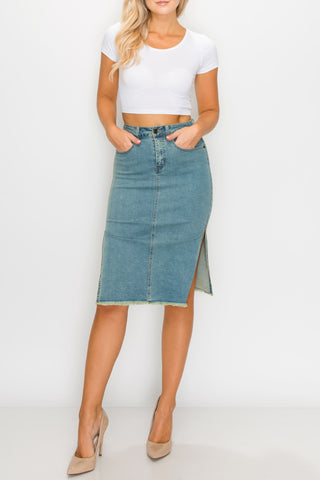 Vintage Wash Side Slit Midi Skirts