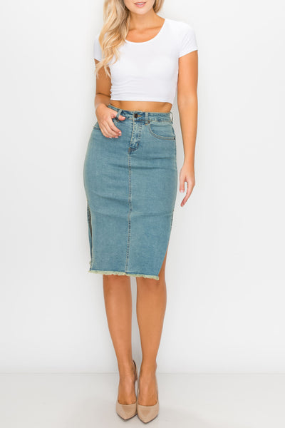 Vintage Wash Side Slit Midi Skirts