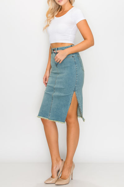 Vintage Wash Side Slit Midi Skirts