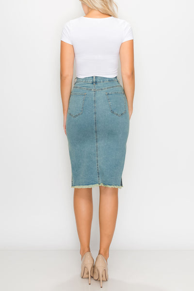 Vintage Wash Side Slit Midi Skirts