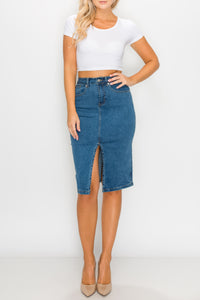 Medium Wash Split Front Midi Skirts