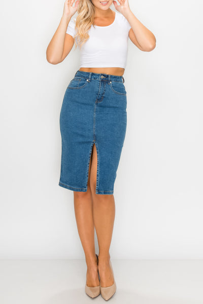 Medium Wash Split Front Midi Skirts