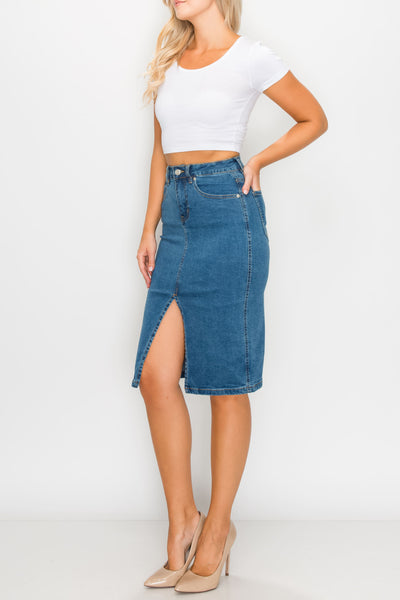 Medium Wash Split Front Midi Skirts