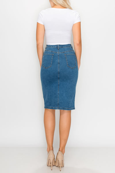 Medium Wash Split Front Midi Skirts