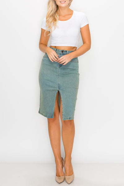 Vintage Wash Split Front Midi Skirts