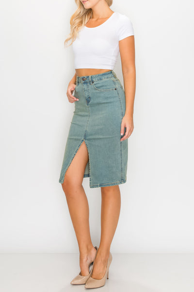 Vintage Wash Split Front Midi Skirts