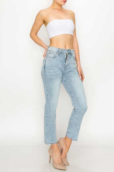 Bleached Raw Cut Hem Mom Jeans