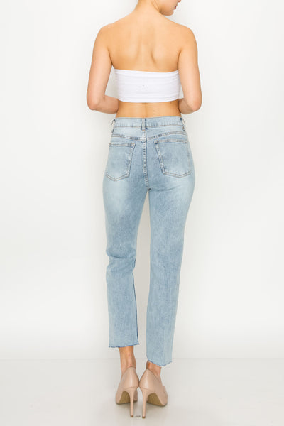 Bleached Raw Cut Hem Mom Jeans