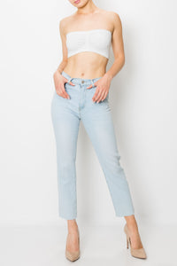 Light Wash Raw Cut Hem Mom Jeans