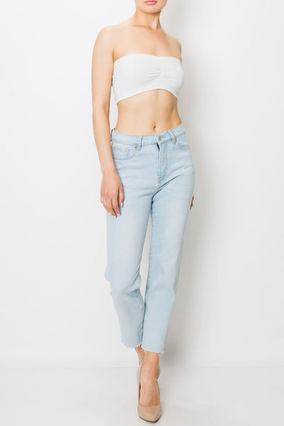 Light Wash Raw Cut Hem Mom Jeans
