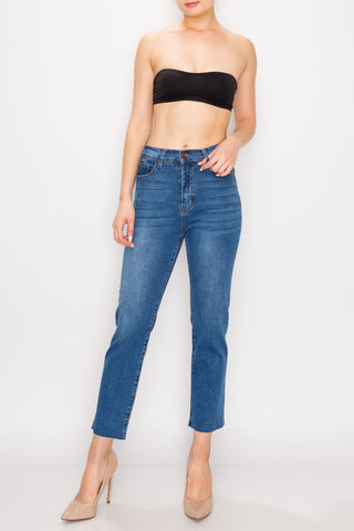 Medium Wash Raw Cut Hem Mom Jeans
