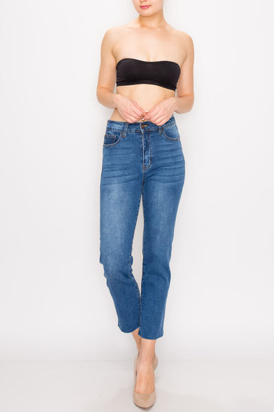 Medium Wash Raw Cut Hem Mom Jeans