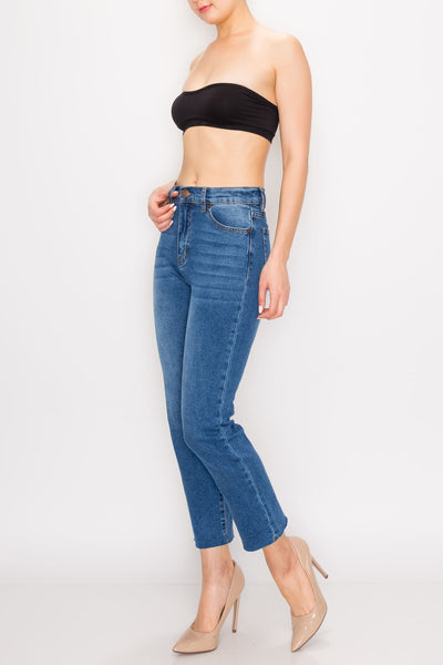 Medium Wash Raw Cut Hem Mom Jeans