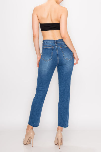 Medium Wash Raw Cut Hem Mom Jeans