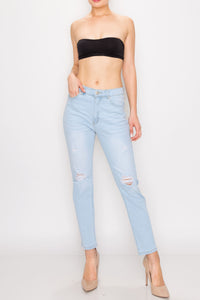 Light Wash Ripped Straight Leg Jeans