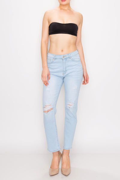 Light Wash Ripped Straight Leg Jeans