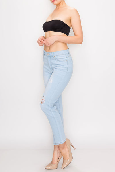 Light Wash Ripped Straight Leg Jeans