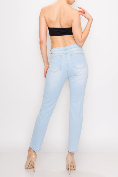 Light Wash Ripped Straight Leg Jeans