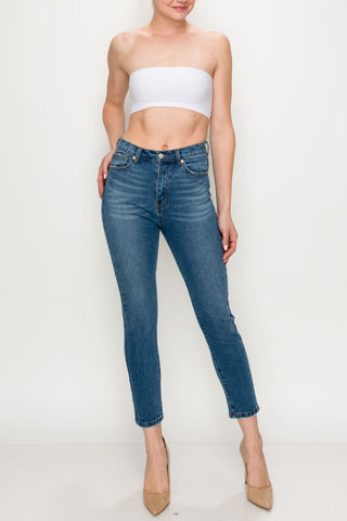 Medium Wash Tapered Leg Straight Jeans