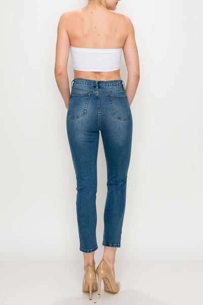 Medium Wash Tapered Leg Straight Jeans
