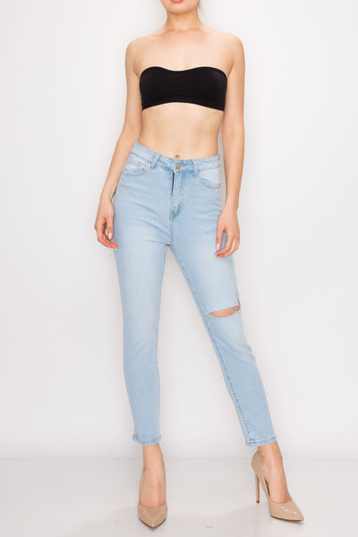 Light Wash Above Knee Cut Straight Jeans
