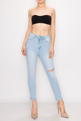 Light Wash Above Knee Cut Straight Jeans