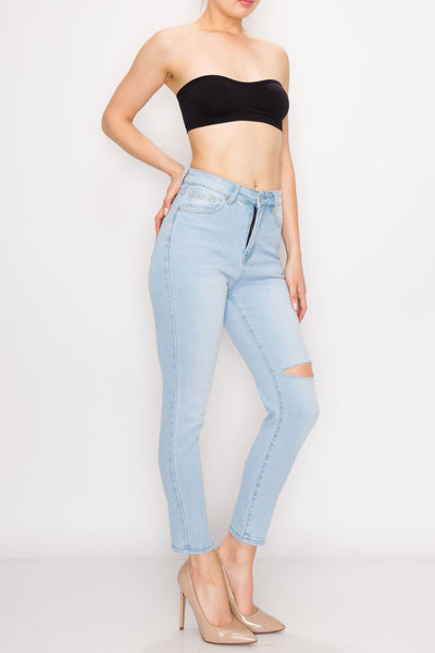 Light Wash Above Knee Cut Straight Jeans