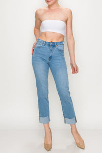 Light Wash Roll Up Straight Leg Jeans