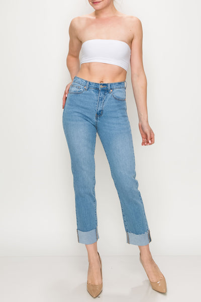 Light Wash Roll Up Straight Leg Jeans