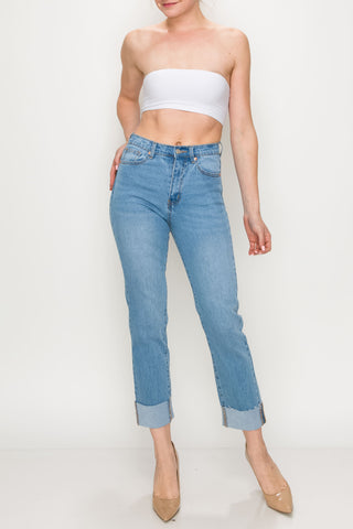 Light Wash Roll Up Straight Leg Jeans