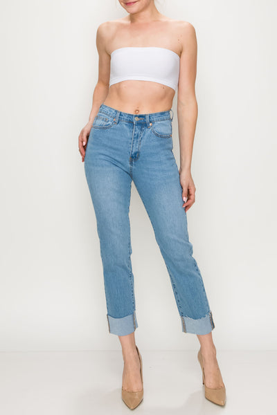 Light Wash Roll Up Straight Leg Jeans