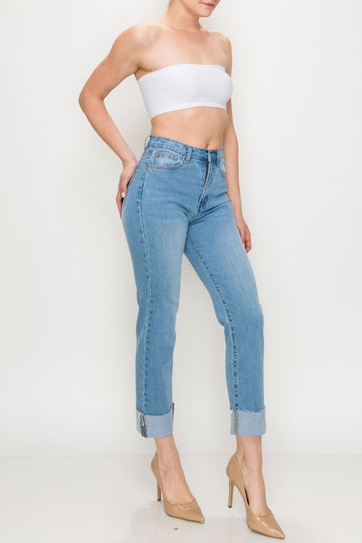 Light Wash Roll Up Straight Leg Jeans