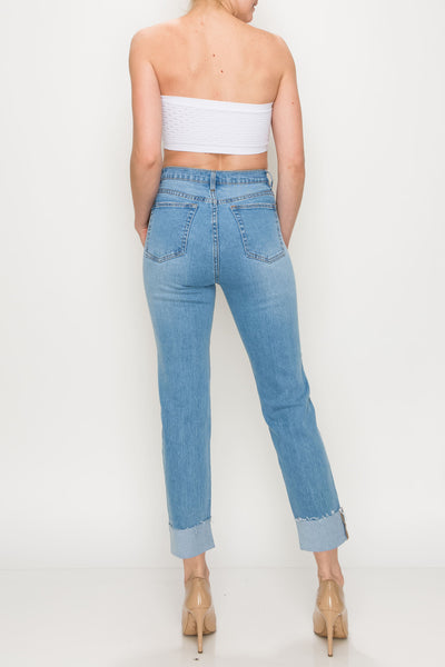 Light Wash Roll Up Straight Leg Jeans