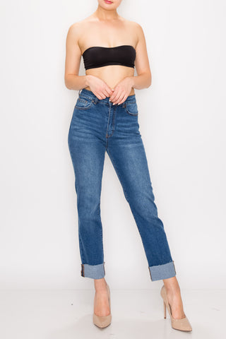 Medium Wash Roll Up Straight Leg Jeans